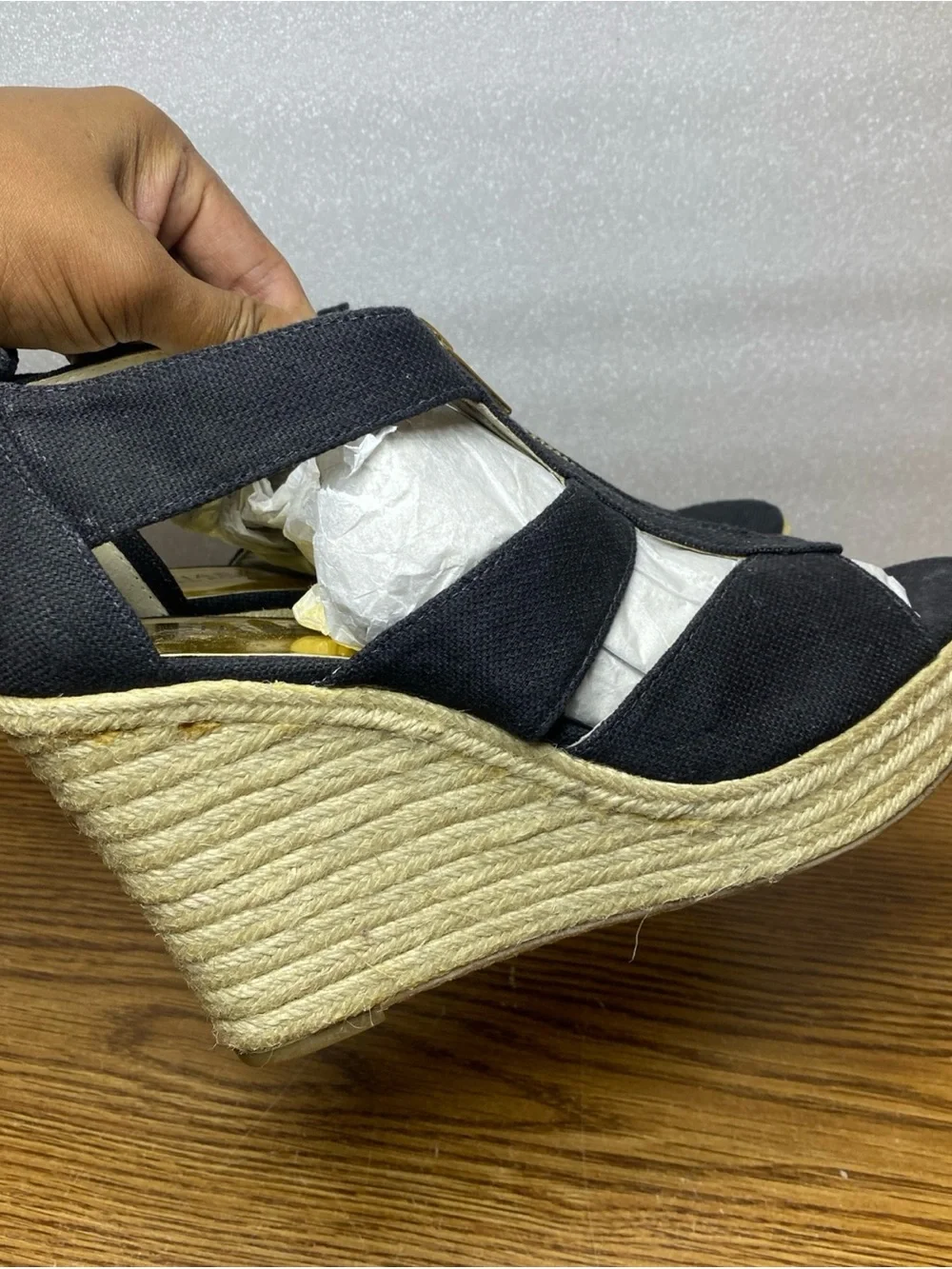 Michael Kors Women's Damita Canvas Espadrille Wedge Sandal Black Womens Size 9M